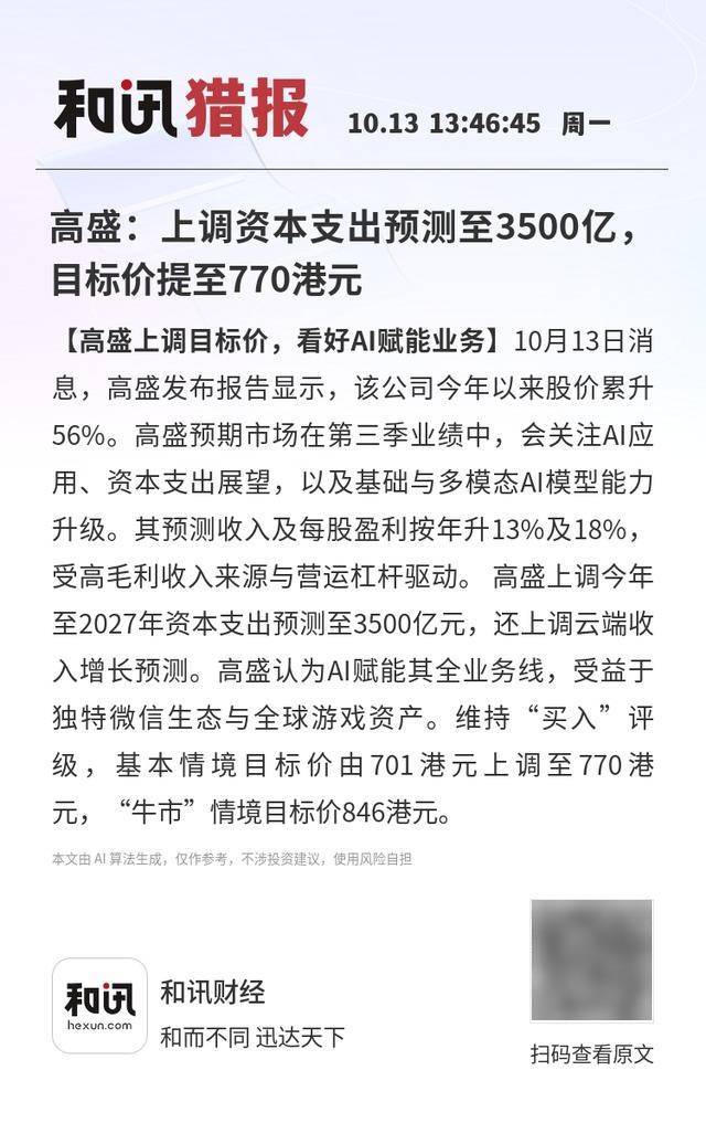 高盛：上调资本支出预测至3500亿<strong></p>
<p>点差原油</strong>，目标价提至770港元