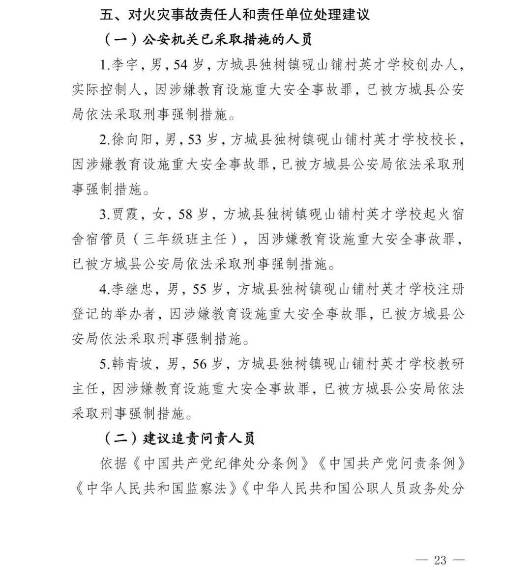 副市长、县委书记、县长、市教育局局长等25人被处理<strong></p>
<p>德传附子证券投资基金</strong>，方城县英才学校重大火灾事故问责名单公布